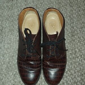 Ariat Brown Leather Lace Up Croc Embossed Ankle Boots Women’s Size 8